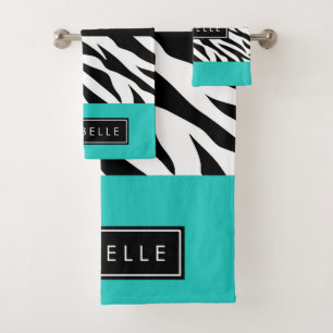 Empreinte de léopard, Zebra Print, Bleu, Votre nom