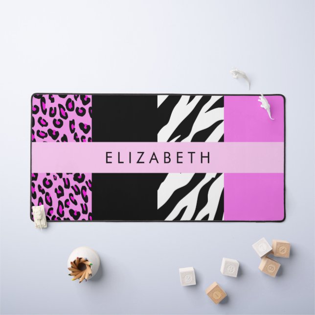 Empreinte de léopard, Zebra Print, Rose, Votre nom (Tableau pour enfants)