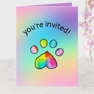 Empreinte de patte arc-en-ciel Invitation de fête