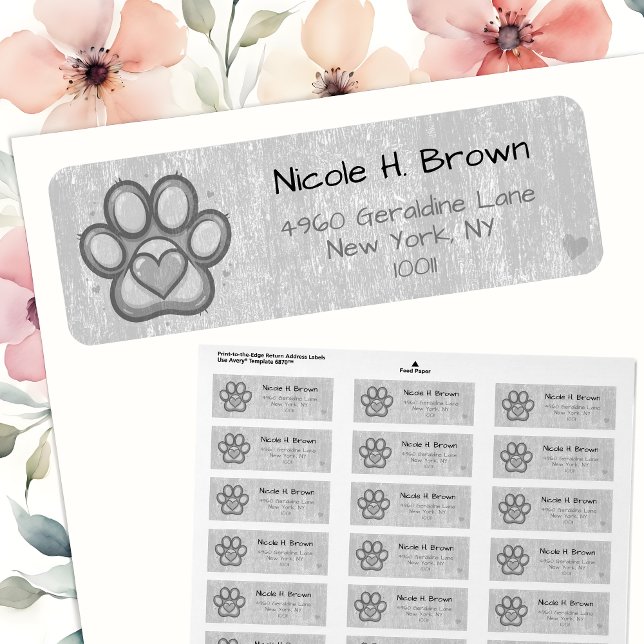 Empreinte de patte avec étiquette d'adresse de ret (🐾 Elegant labels for pet lovers’ mail! 💌)