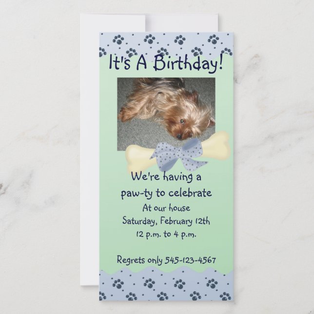 Empreinte de patte bleu et vert Invitation d'anniv (Devant)