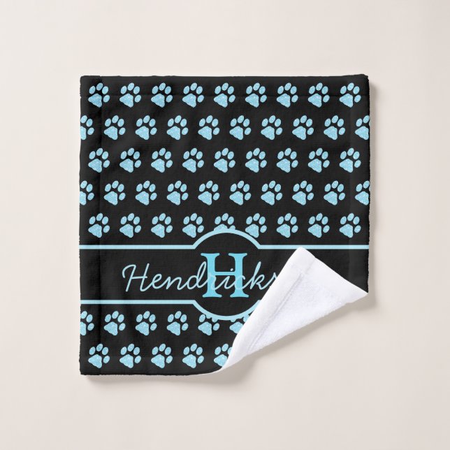 Empreinte de patte Bleu Turquoise Parties scintill (Gant de toilette)