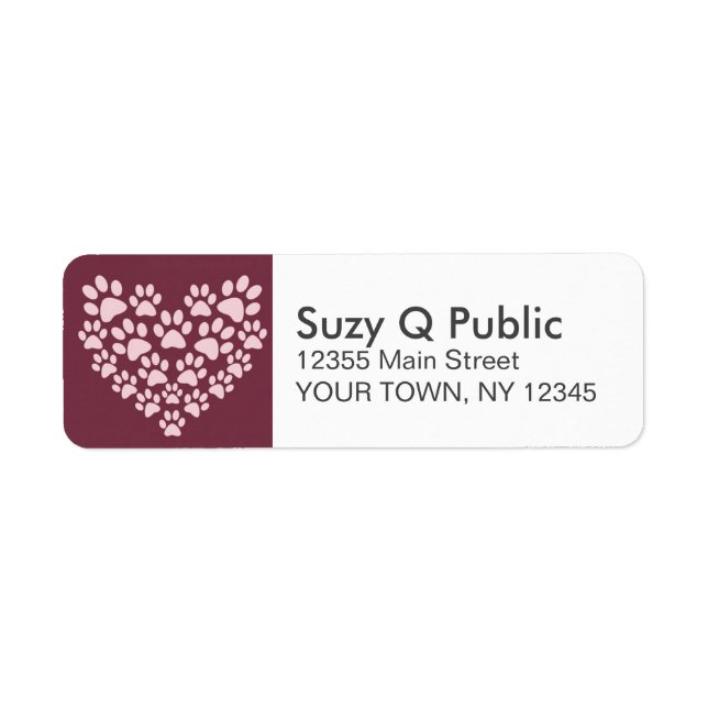 Empreinte de patte Coeur Étiquettes de adresse per (Devant)