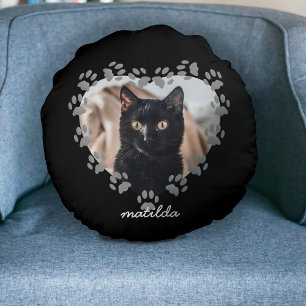 Empreinte de patte de photo de chat noir Coussin r