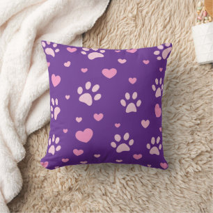 Empreinte de patte rose et blanc et coeur Coussin 