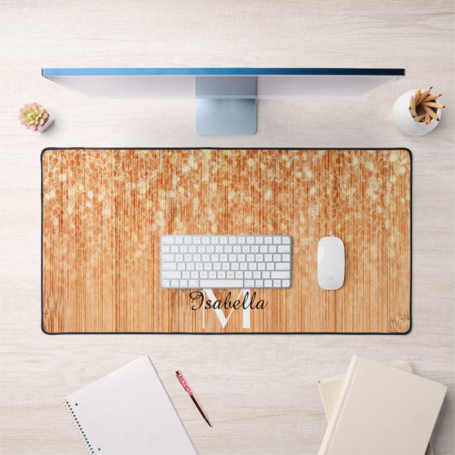 Empreinte en bois de bambou orange brillant Monogr (Bureau 1)