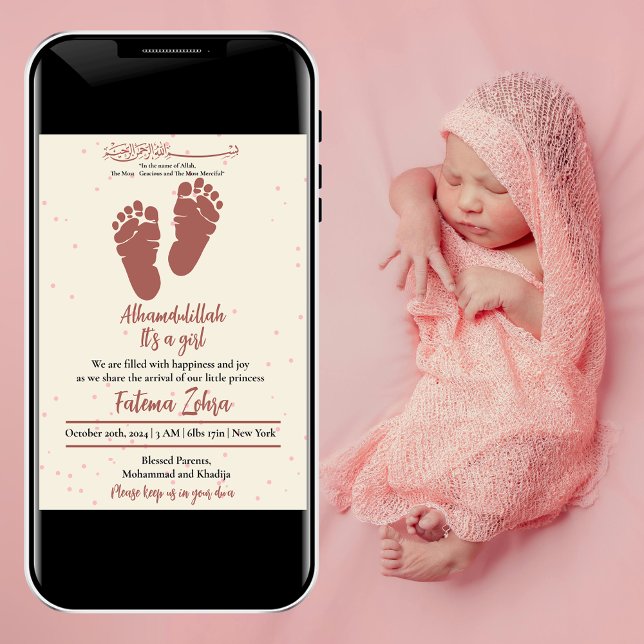 Empreinte Pink Baby Girl Faire-part de naissance m (Créateur téléchargé)