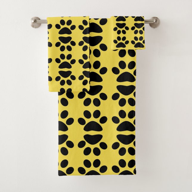 Empreintes de pattes Abstrait Motif Jaune Serviett (En situation)