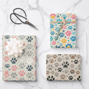 Empreintes de pattes de chien enveloppant papier f
