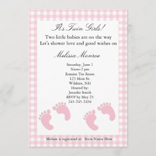 Empreintes roses Invitation Twins Shower