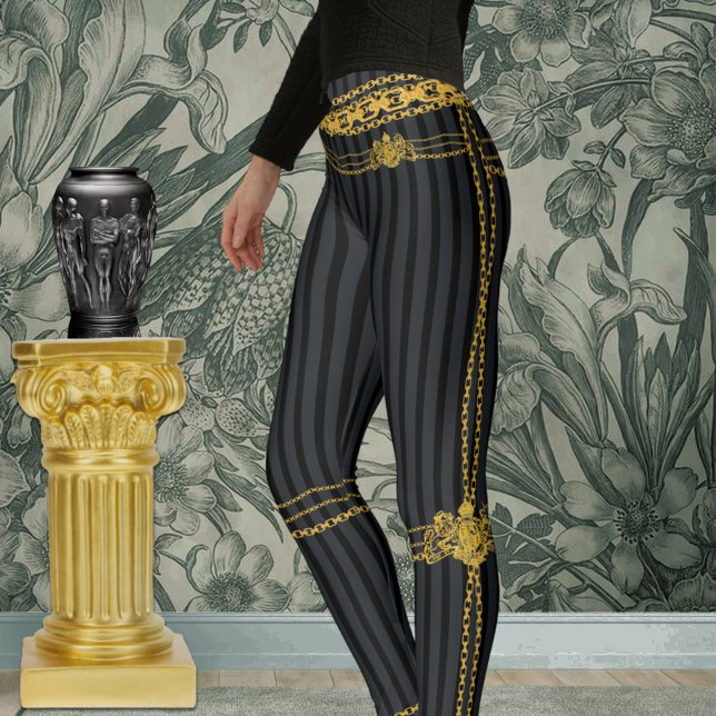 Empress Black & Grey Stripe Gold Chains Leggings (Creator Uploaded)