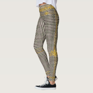 Empress Gold Chain Emblem Black Cream Houndstooth Leggings