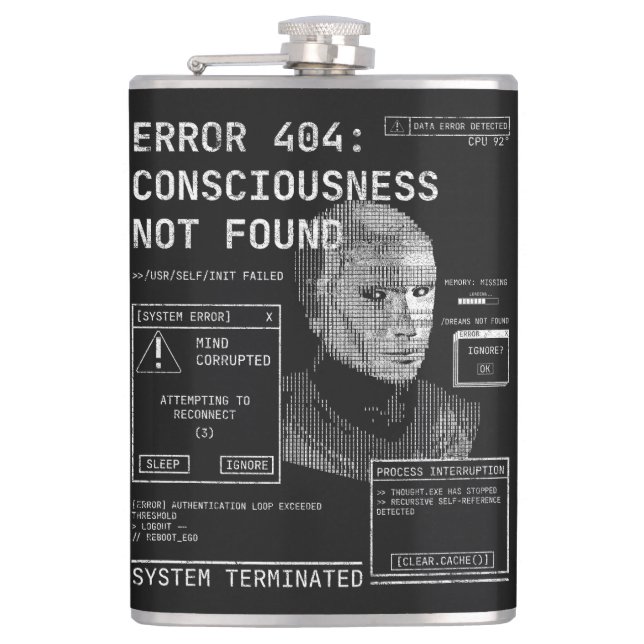 Emptied - Techno-Brutalist Streetwear Desgin Hip Flask (Front)