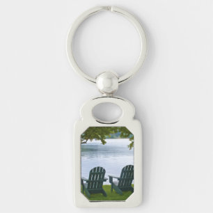 Empty Adirondack Chairs facing a Lake Keychain
