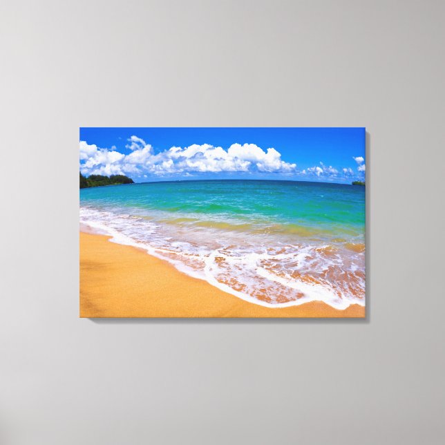 Empty Beach And Blue Waters Canvas Print (Front)