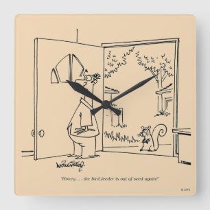Empty Bird Feeder 2 Square Wall Clock