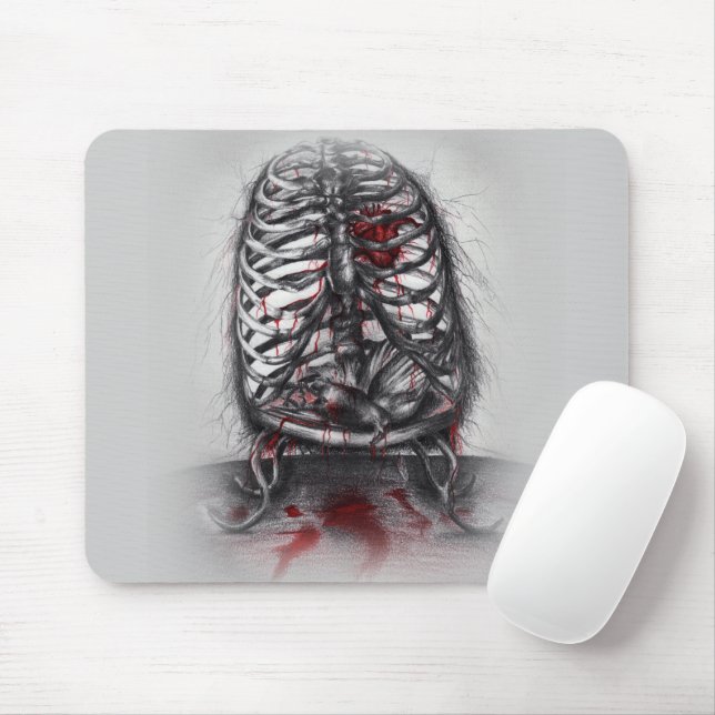 Empty Cage Anatomical Heart Horror Surreal Art Mouse Pad (With Mouse)