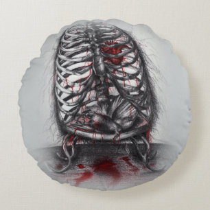 Empty Cage Anatomy Bird Heart Surreal Horror Art Round Pillow