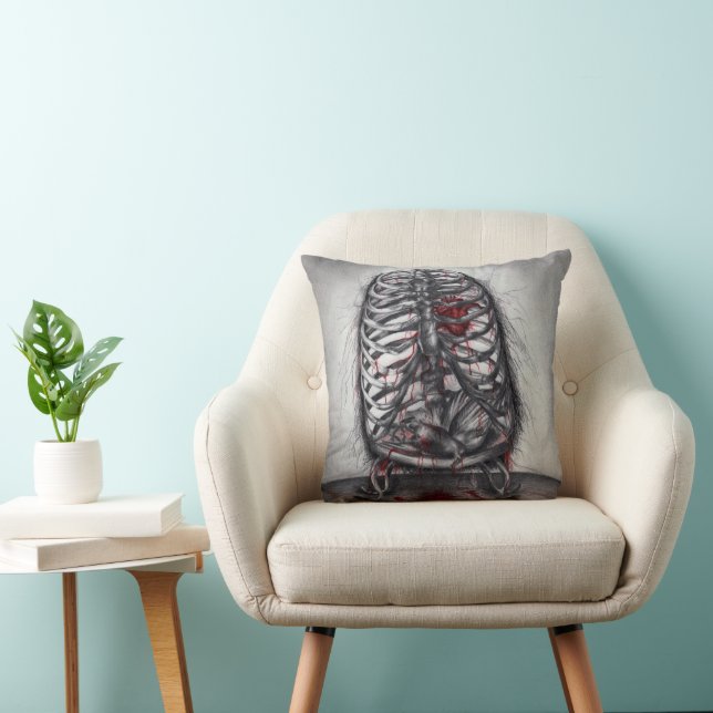 Empty Cage Anatomy Gothic Horror Original Art Throw Pillow (Chair)