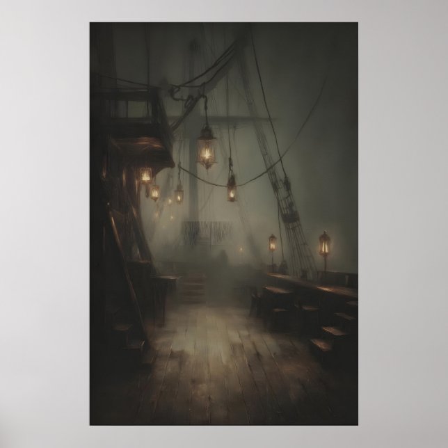 Empty Deck of Ghost Ship With Lanterns Gothic Poster (Front)