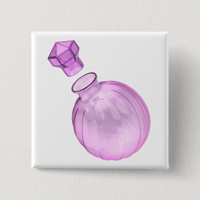 Empty decorative purple glass bottle 2 inch square button (Front)