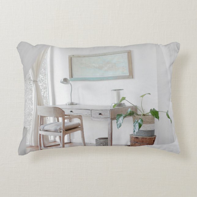 EMPTY DESK NEAR CURTAIN ACCENT PILLOW (Front)