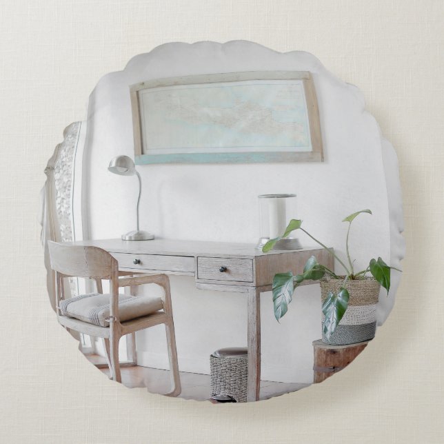 EMPTY DESK NEAR CURTAIN ROUND PILLOW (Front)