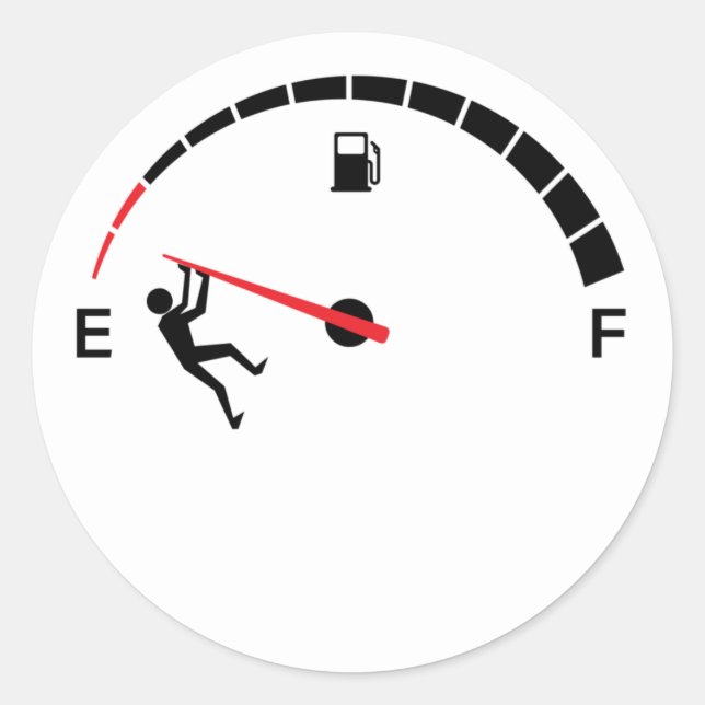 Empty fuel tank funny design classic round sticker (Front)