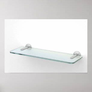 Empty glass shelf with silver brackets poster