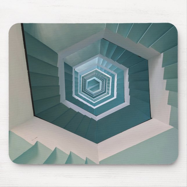 Empty Grey and White Concrete Spiral Stairs Mouse Pad (Front)