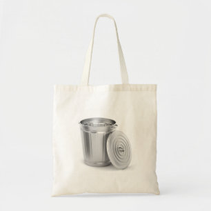 Empty metal trash can tote bag