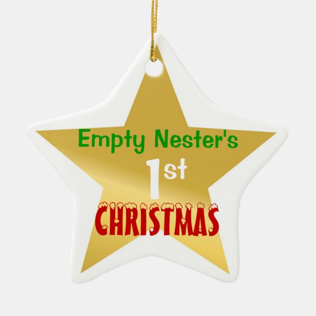 Empty Nest 1st Christmas Gold Star Ceramic Ornament (Front)