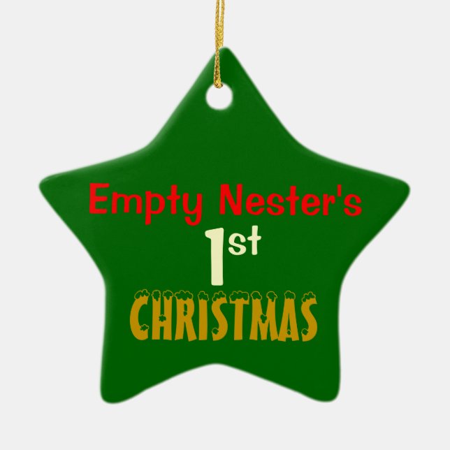Empty Nest 1st Christmas Green Star Ceramic Ornament (Front)
