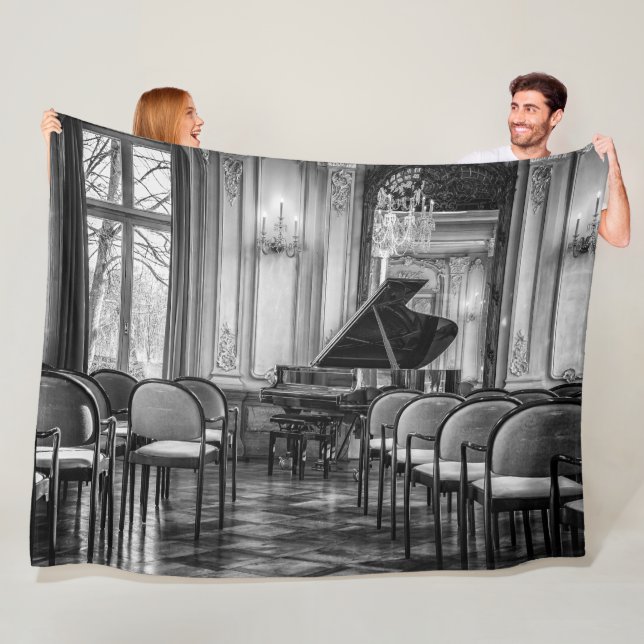 Empty Notes Black and White Music Photo Fleece Blanket (In Situ)