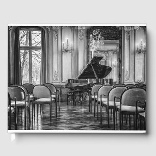 Empty Notes Black and White Music Photograph Guest Book