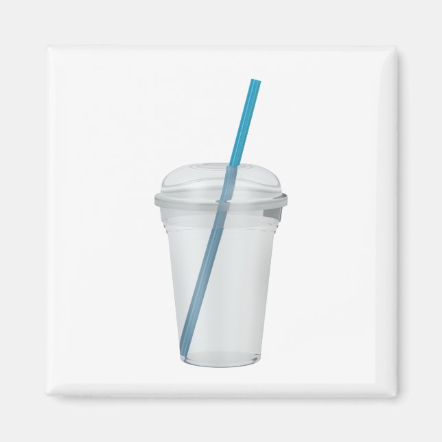 Empty plastic smoothie cup with a straw magnet (Front)