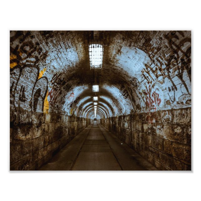 Empty Railroad Train Tunnel with Graffiti Photo Print (Front)