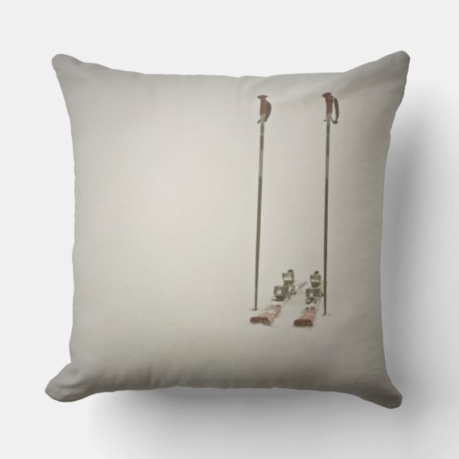 Empty Skis and Poles Throw Pillow (Front)