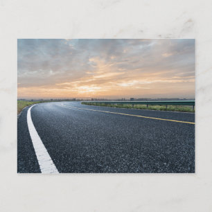 Empty Tarmac Road Against Sunset Sky Postcard