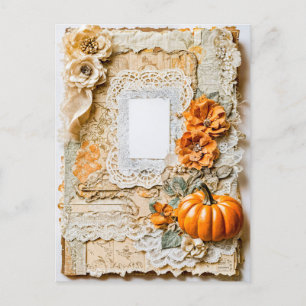 Empty Vintage Frame with Pumpkins Holiday Postcard