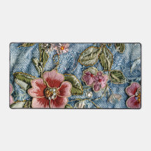 Emroidered Jewel Floral Denim Texture