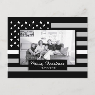 EMS EMT EMR Thin White Line American Flag Photo Holiday Postcard