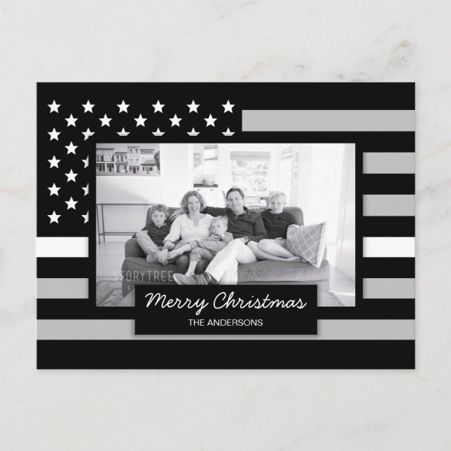 EMS EMT EMR Thin White Line American Flag Photo Holiday Postcard (Front)