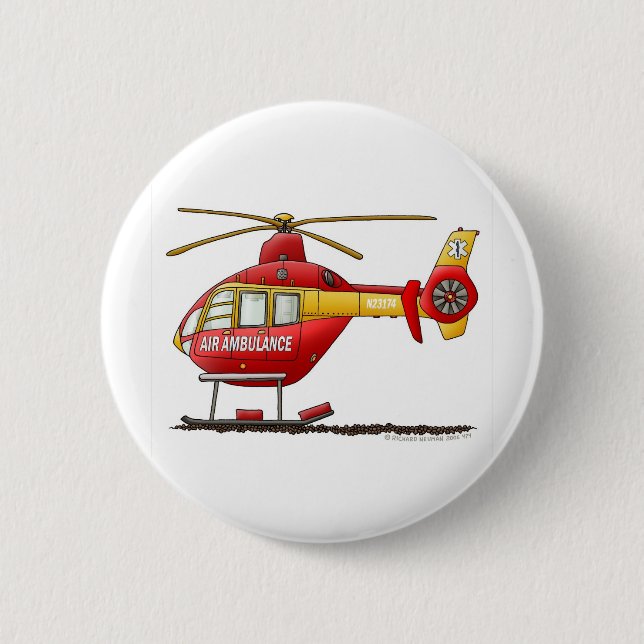 EMS EMT Rescue Medical Helicopter Ambulance 2 Inch Round Button (Front)