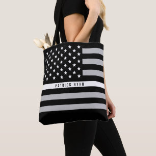 EMS EMT Thin Grey Line American Flag Add Name Tote Bag