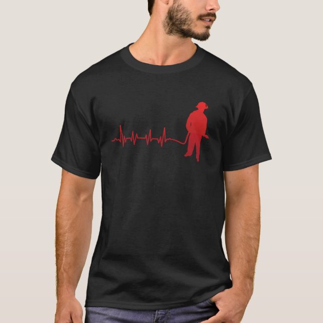 EMS Firefighter's Heartbeat Fireman Rescue T-Shirt (Front)