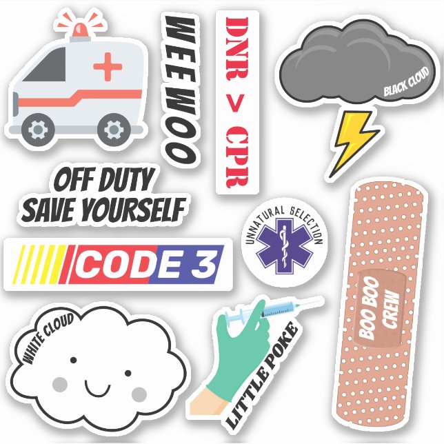 EMS Humour, Paramedic Jokes Sticker Pack  (Front)
