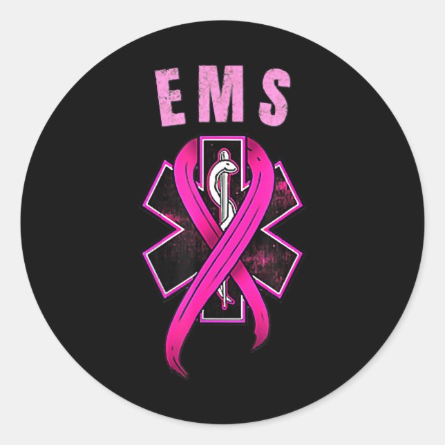 EMS Symbol For A Cure Breast Cancer Awareness Pink Classic Round Sticker (Front)