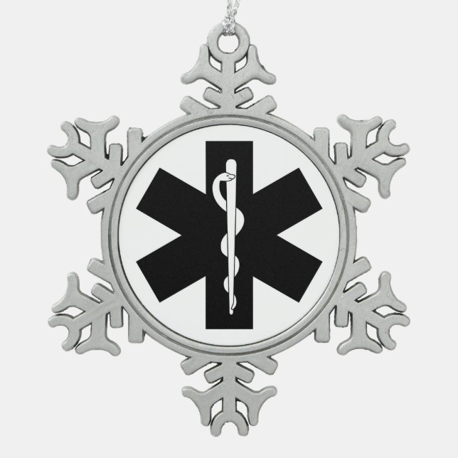 EMS Theme Snowflake Pewter Christmas Ornament (Front)
