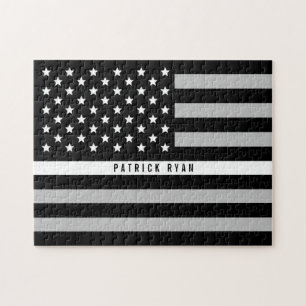 EMS Thin White Line American Flag Add Name Jigsaw Puzzle